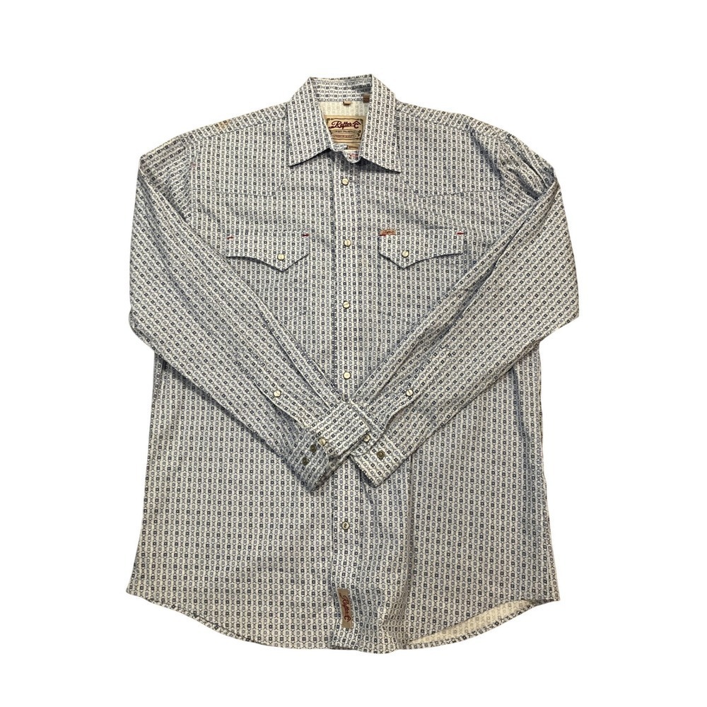 Rafter C Mens Western Shirt Long Sleeve Snap Button All Over Print Blue Size L